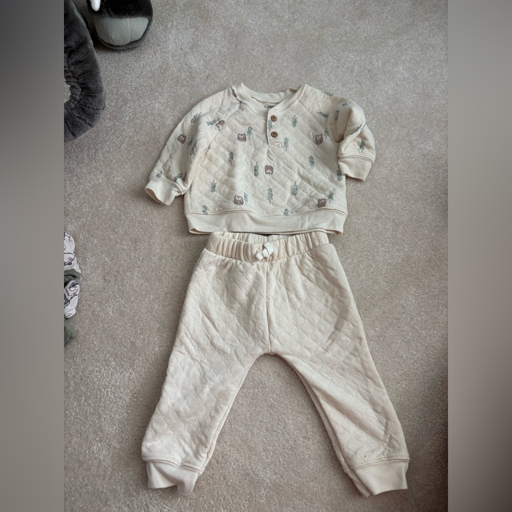 Carter's Cream Quilted Two-Piece Baby Set with Subtle Animal Print